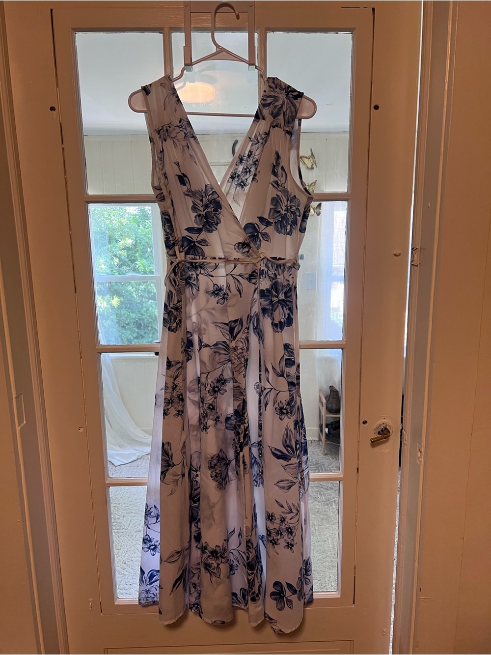 Calvin Klein White Dress with Blue Floral Print